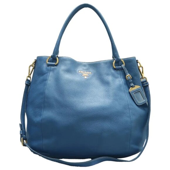 PRADA Blue Leather Satchel 615-060525 - Picture 1 of 12
